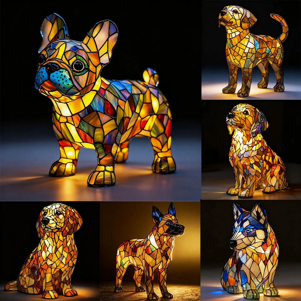 LED Night Light Glowing Dog Series Artistic Animal Statues French Bulldog Labrador Retriever Golden Retriever Resin Ornaments
