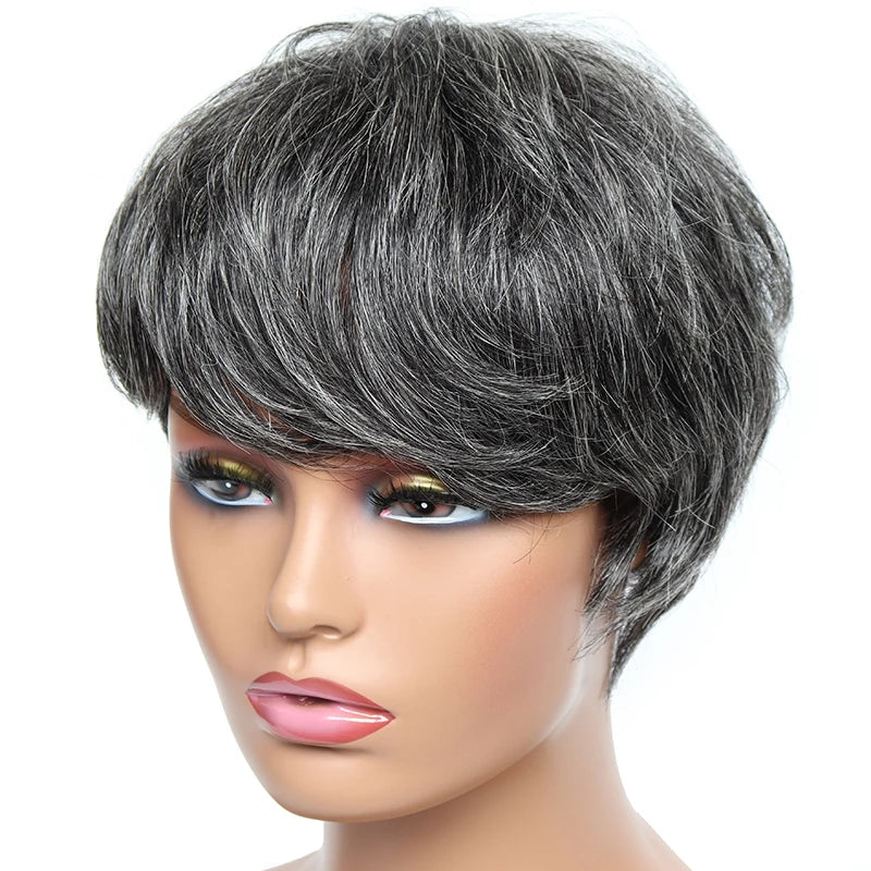 Cheap Short Human Hair Wigs with Bangs 6inch Short Pixie Cut Straight Wig 100% Human Hair for Women Machine Made