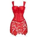 Women Steampunk Corset Dress Gothic Sexy Faux Leather Zipper Bustier Lace Skirt  Korsett Corsets Top