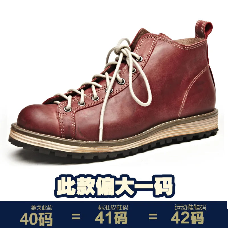 Motorcycle Riding Boots Men's Retro Leather Big Head Shoes British Work Thick Soles High Top Casual Boots