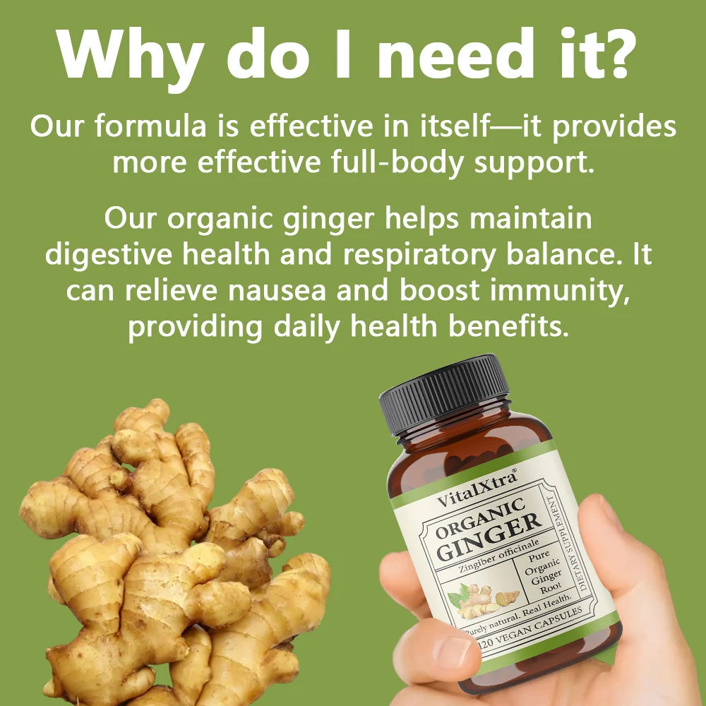 Ginger Supplement, Organic Ginger Root Capsules, 950 Mg, Improves Digestion and Absorption, 120 Vegan Capsules