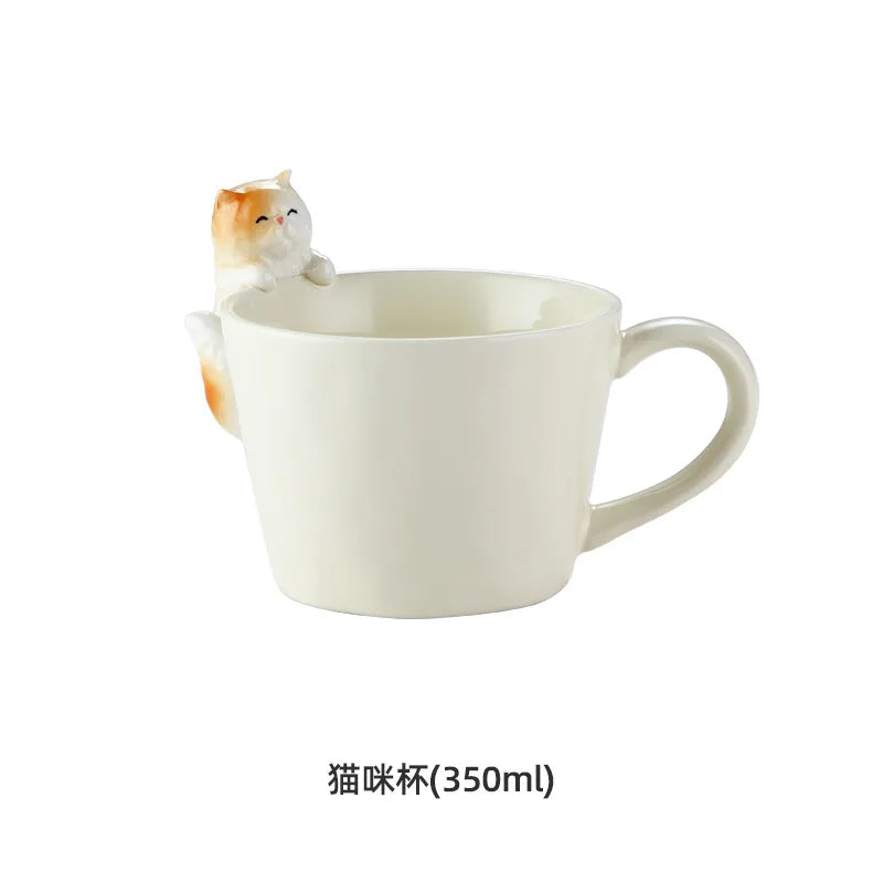 Tea Dog Cat 3D Shaped Cup Cartoon Ceramic with Cover Cute Mug Coffee Cups Birthday Gift Dessert Milk Mugs Home Decoration Couple