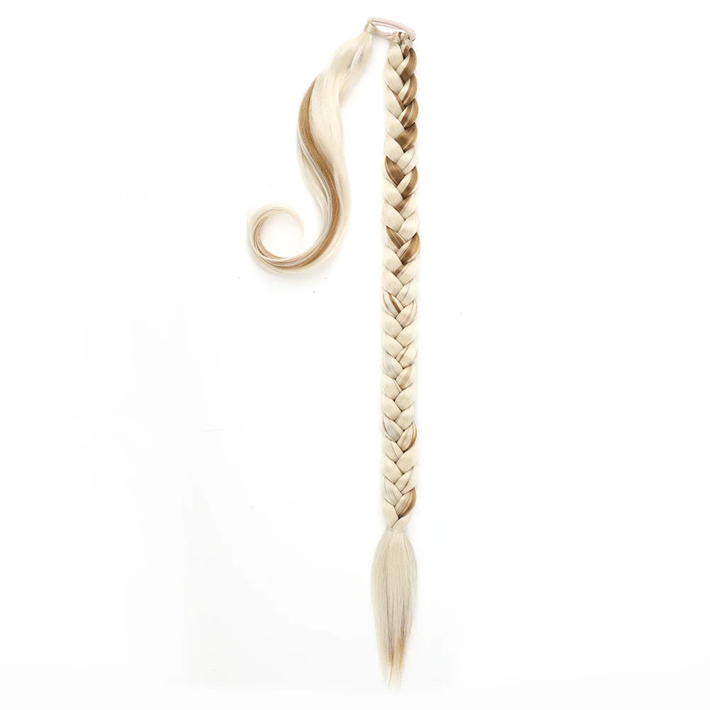 Ponytail Extensions Synthetic Boxing Braids Wrap Around Chignon Tail With Rubber Band Ombre Braid Hair Long Braided Ponytail