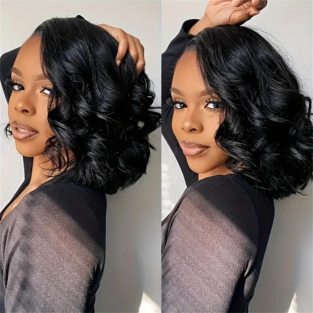 Side Part Wavy Short Bob Wigs Raw Vietnamese Virgin Hair Glueless Body Wave Human Hair Lace Frontal Pre Cut 13x4 Hd Lace Wig