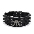 Halloween Gothic Black Skull Studded Dog Collar & PU Leash Set – Anti-Chew for Medium Large Breeds, French Bulldog