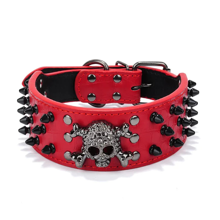 Halloween Gothic Black Skull Studded Dog Collar & PU Leash Set – Anti-Chew for Medium Large Breeds, French Bulldog