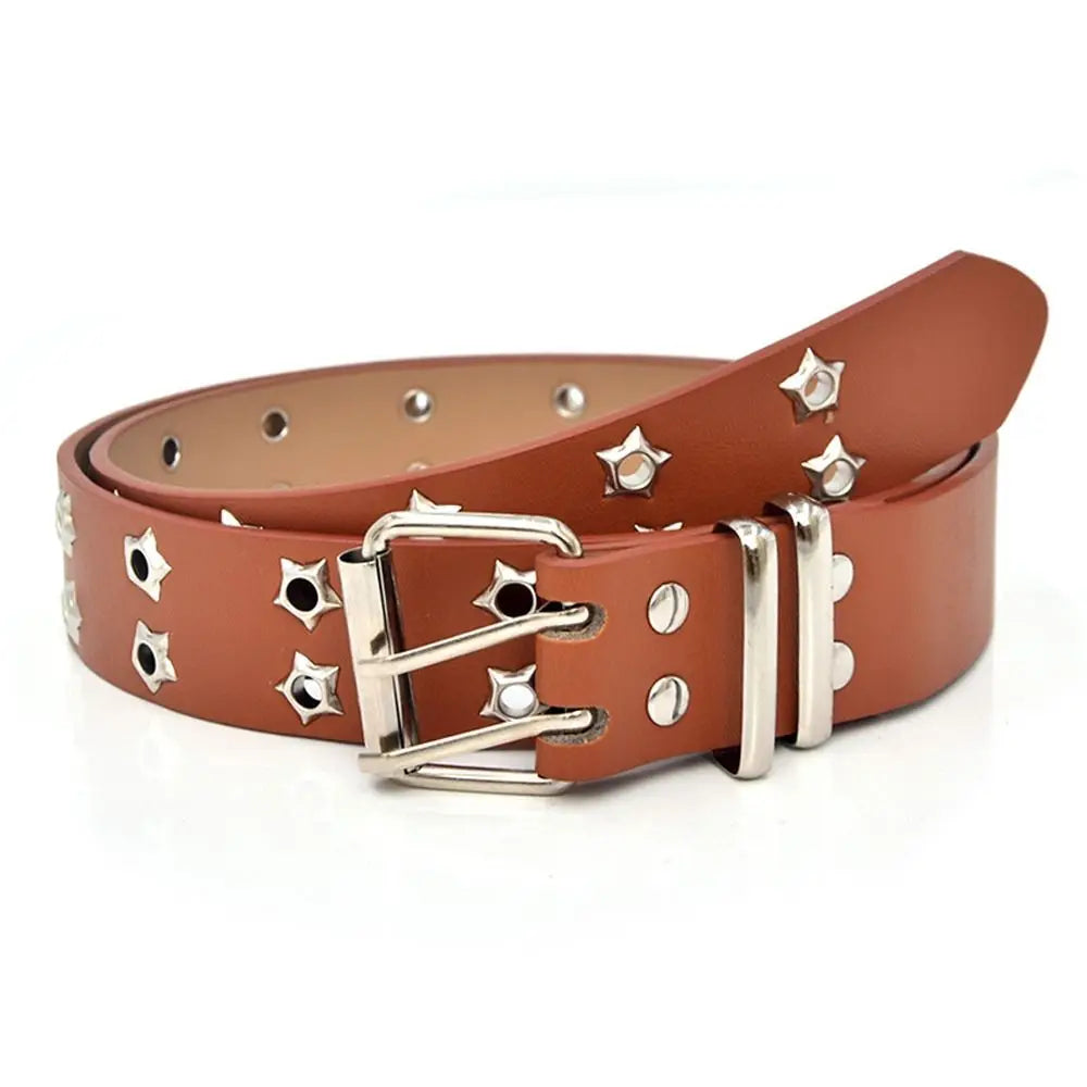 Punk Adjustable Star Hole Belt Accessories For Man Wide Side Women Waistband Waist Strap Korean Waist Belts Double Grommet Hole