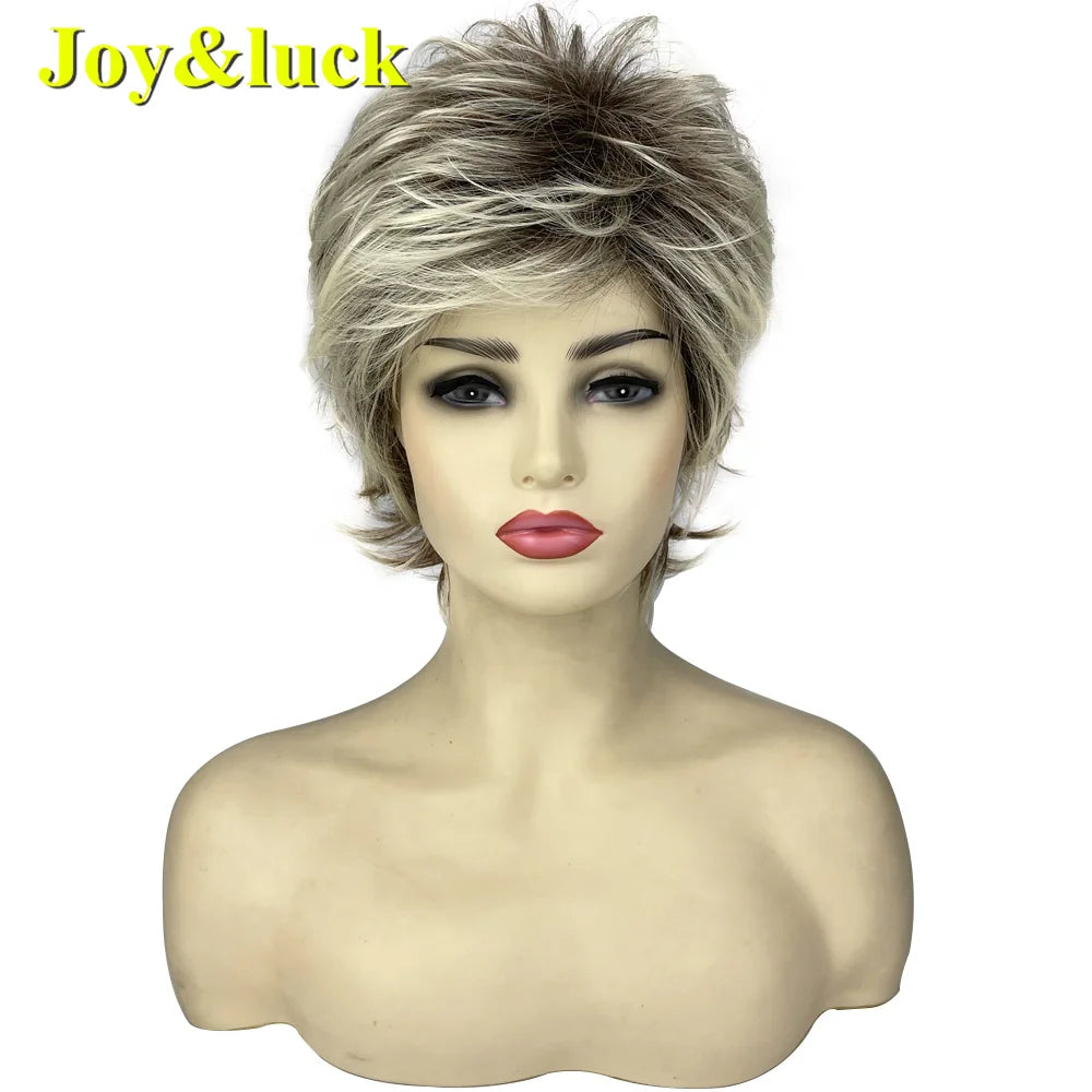 Short Ombre Blonde Wig Synthetic Bob Straight Hair With Bangs Women Natural Daily Wear Wig