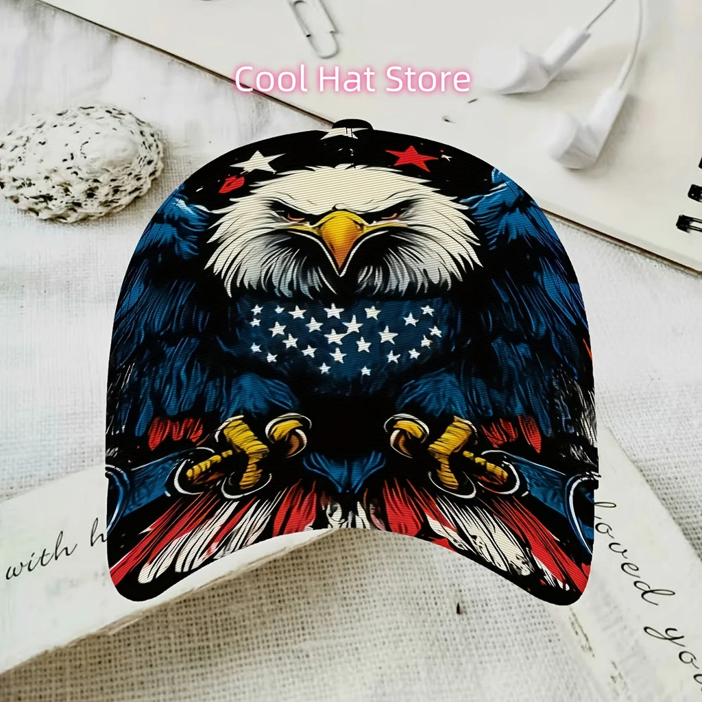 American Flag Eagle Printed Baseball Cap, Patriotic Pattern Hat,  Street-style Cap, Unisex, Adjustable Size, Suitable for Daily