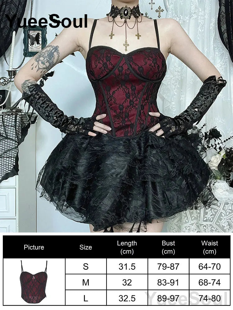Gothic Crop Tops Black Lace Mesh Tanks Tops 2026 New Y2K Goth Punk Grunge Fairy Core Sexy Y2K Halloween 2000s Women Clothing