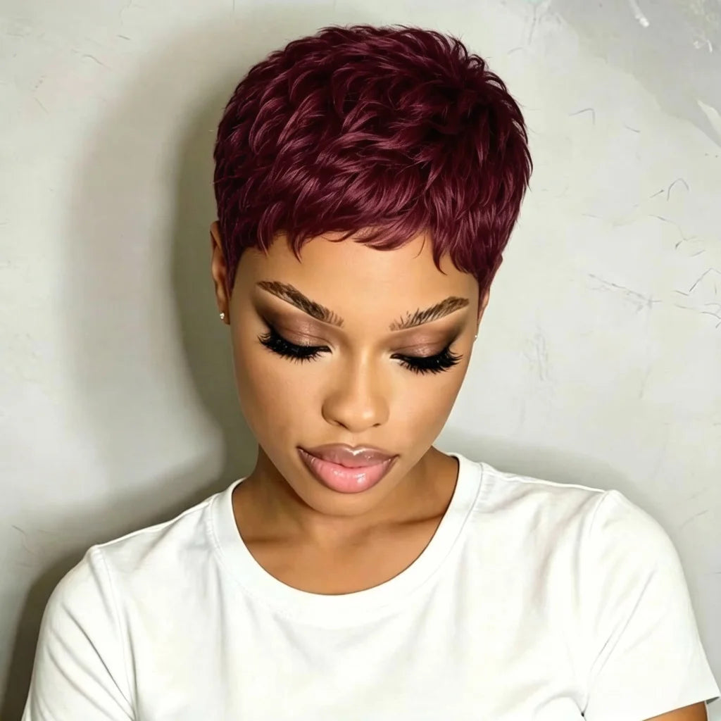 Brazilian Human Hair Pixie Cut Wig Short Wave Machine Made Wigs for Women