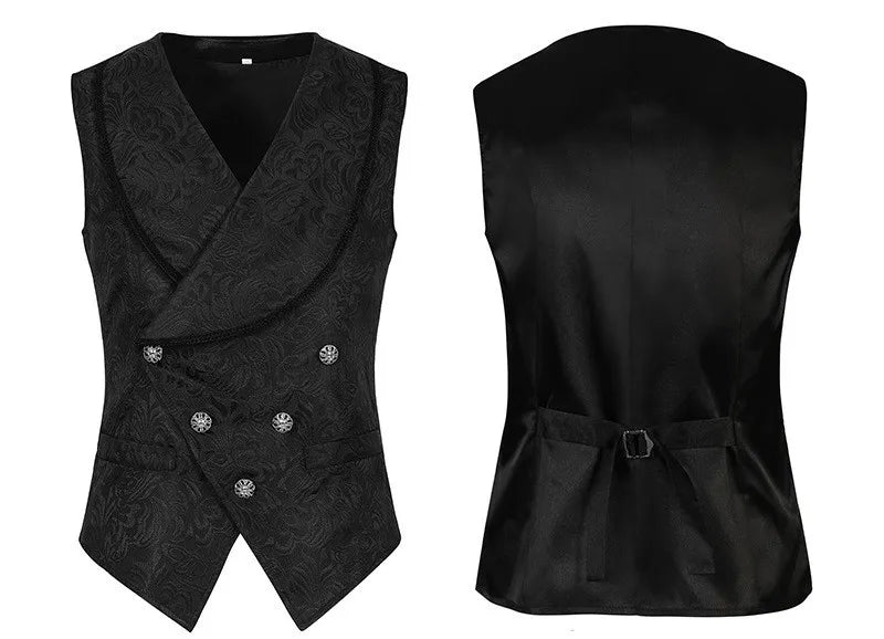 Medieval Men's Gothic Jackets Vintage Jacquard Waistcoats Steampunk Cosplay Costumes Double Breasted Slim Tuxedo Vests Tops Male
