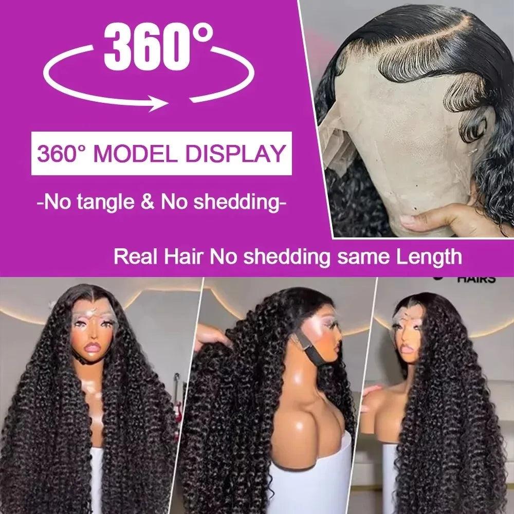 24 inch Hidden Strap 360 Front Wigs Human Hair Glueless 360 Full Lace Deep Wave Curly Human Hair Wig with invisible Drawstring