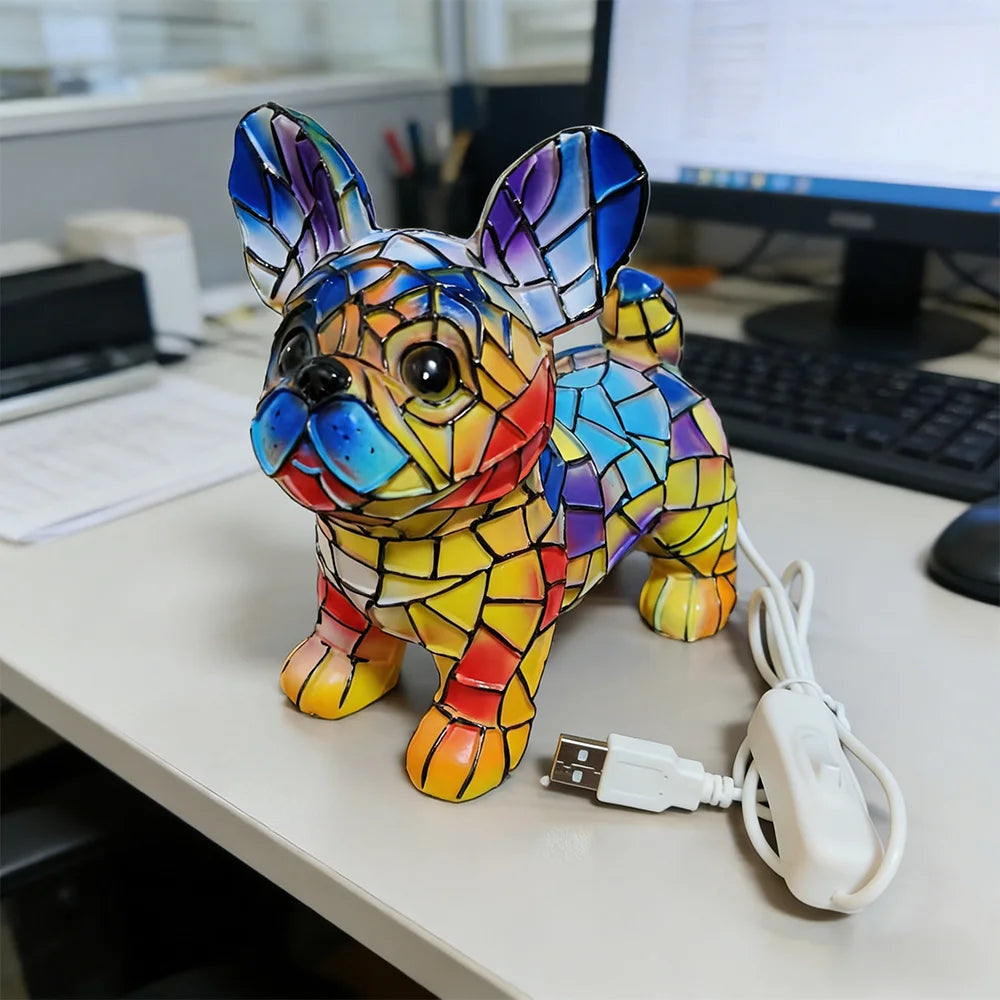 LED Night Light Glowing Dog Series Artistic Animal Statues French Bulldog Labrador Retriever Golden Retriever Resin Ornaments