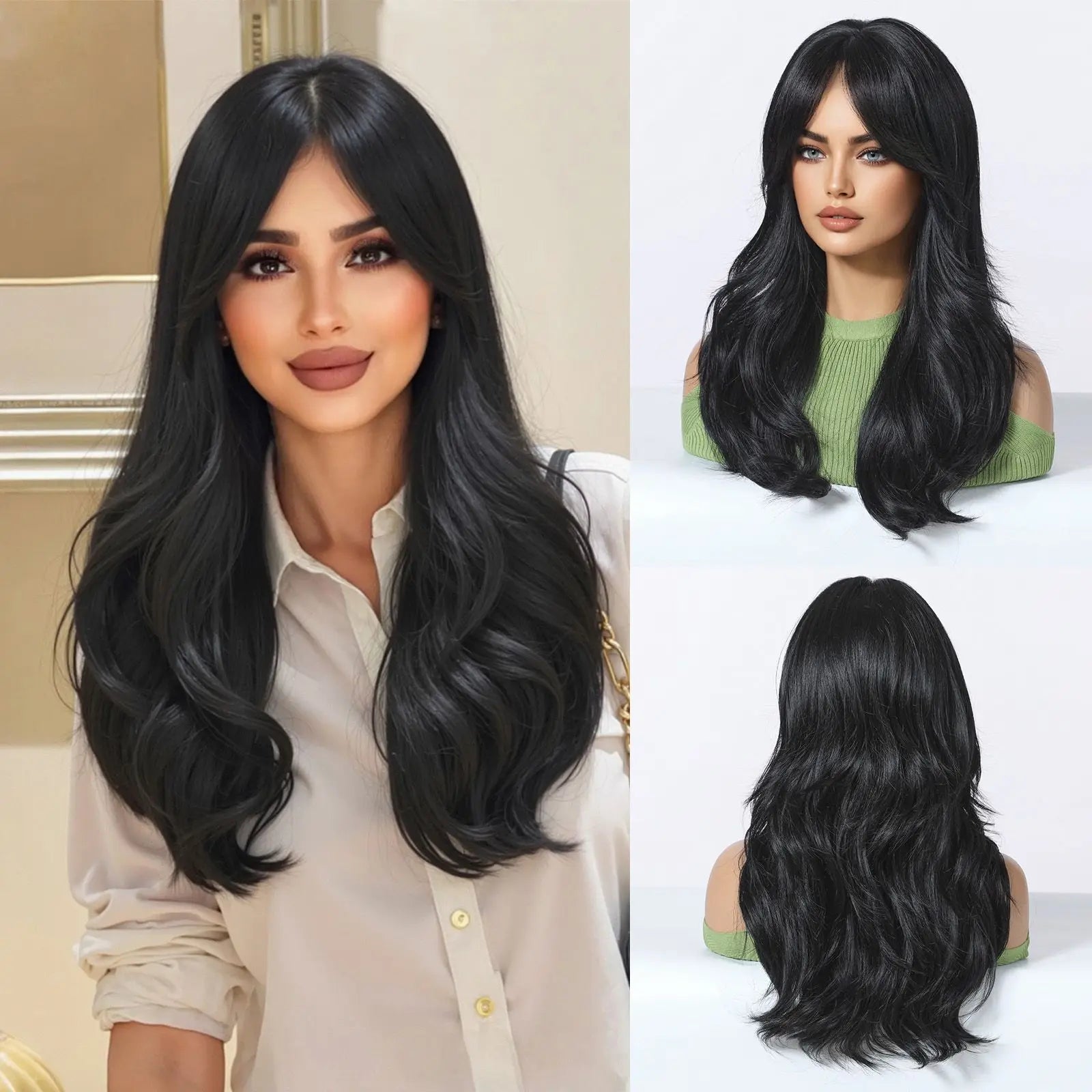EASIHAIR Long Wavy Synthetic Wigs For Women Brown Blonde Highlight Wavy Wigs With Side Bangs Natural Wave Hair Daily Cosplay Wig
