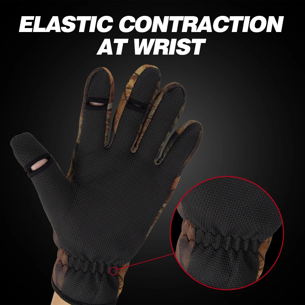 Hunthouse Fishing Gloves Two Finger Neoprene Winter Fishing Gloves PU Breathable Leather Warm Pesca Fitness Fishing Accessories
