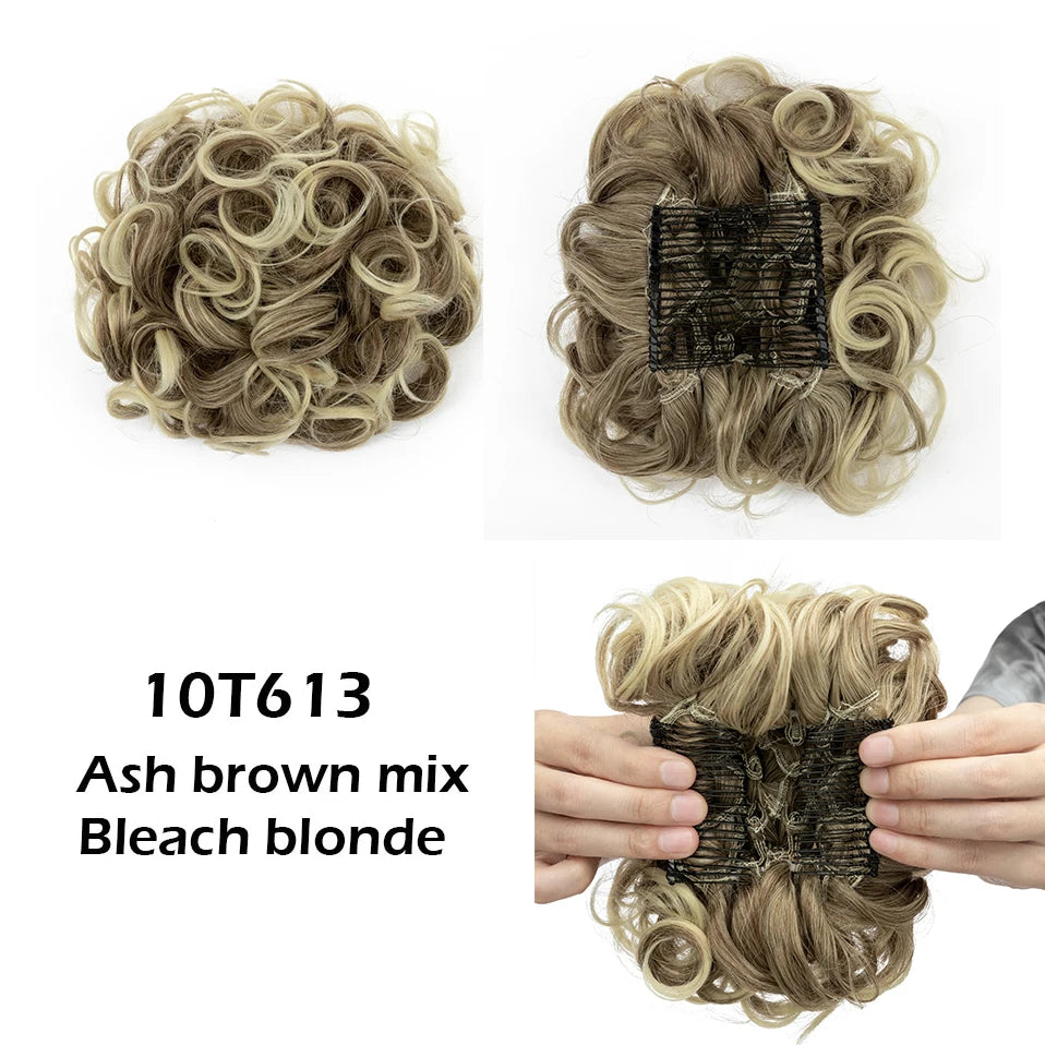 S-noilite Synthetic LARGE Comb Clip In Curly Hair Extension Chignon Hair Pieces Women Updo Cover Hairpiece Extension Hair Bun