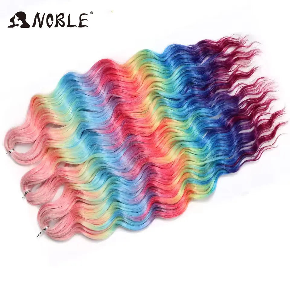 Noble 24 Inch Synthetic Hair Water Wave Braiding Hair Extensions Ombre Rainbow color Deep Wave Curl Twist Crochet Hair Extension