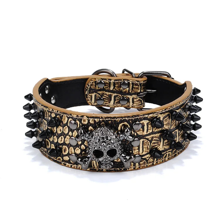 Halloween Gothic Black Skull Studded Dog Collar & PU Leash Set – Anti-Chew for Medium Large Breeds, French Bulldog