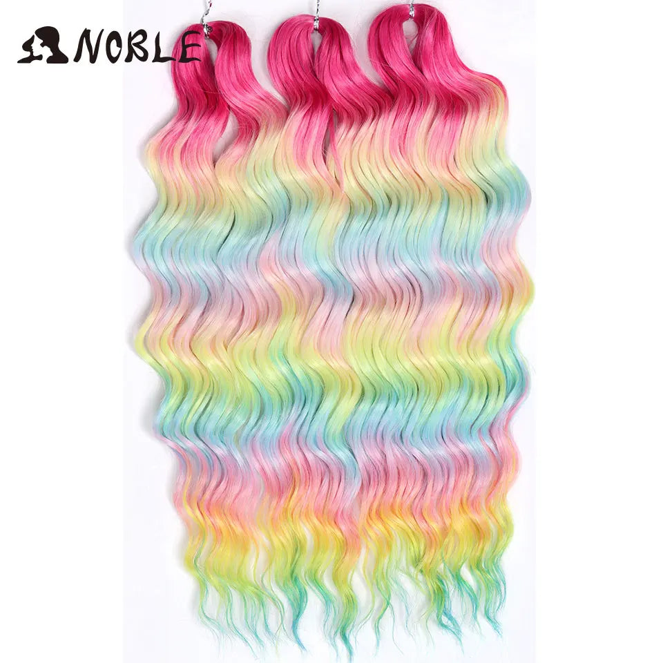 Noble 24 Inch Synthetic Hair Water Wave Braiding Hair Extensions Ombre Rainbow color Deep Wave Curl Twist Crochet Hair Extension