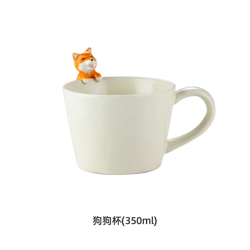 Tea Dog Cat 3D Shaped Cup Cartoon Ceramic with Cover Cute Mug Coffee Cups Birthday Gift Dessert Milk Mugs Home Decoration Couple