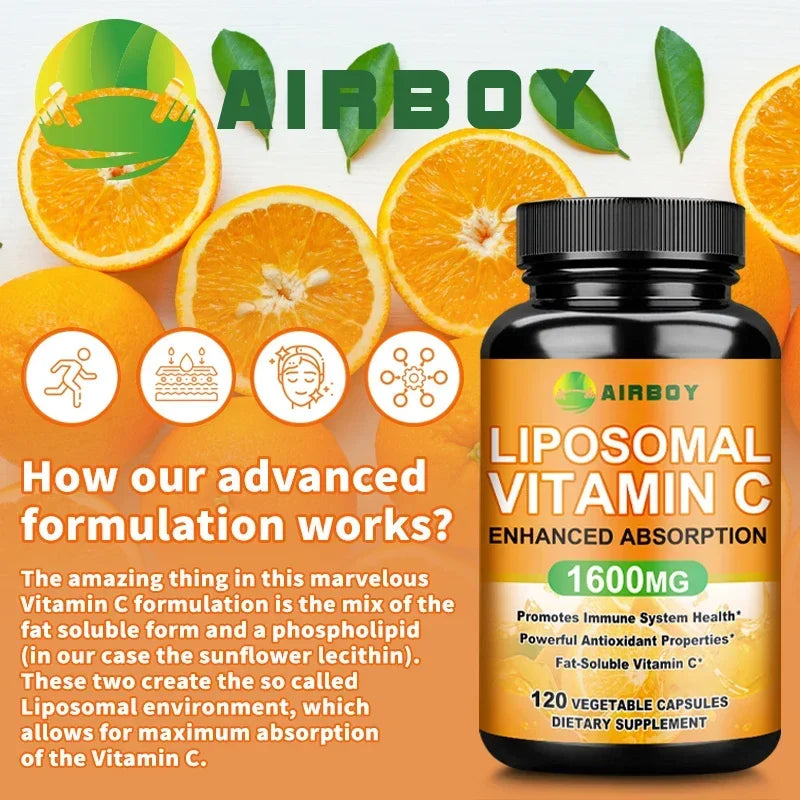 Liposomal Vitamin C Supplement - Promotes Collagen Production, Powerful Antioxidant, Immune Support