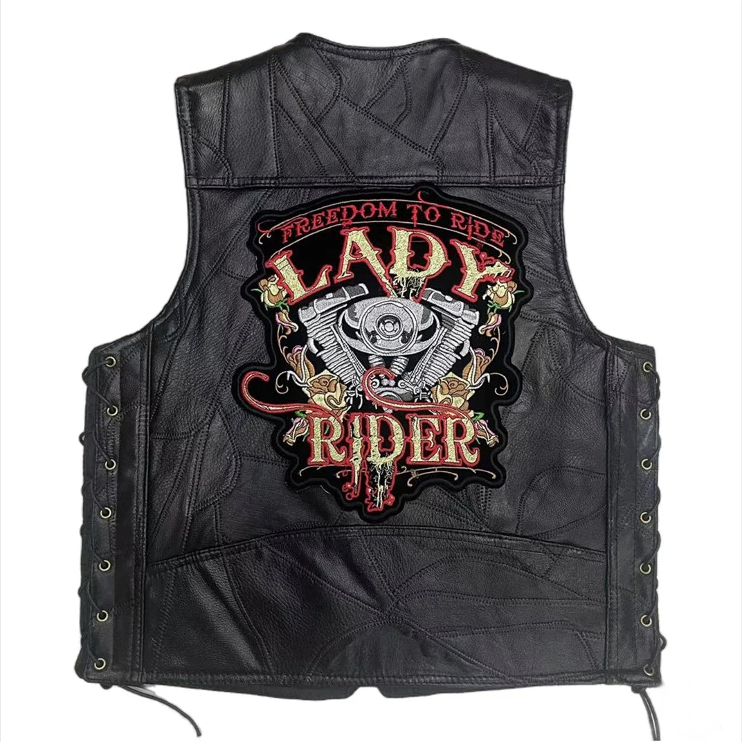 New Motorcycle Riding Leather Vest Embroidery Moto Sleeveless Jacket Waistcoat Street Fashion Biker Vests Punk Veste for Man