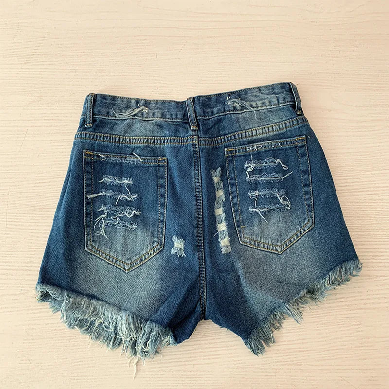 American Flag Fringed Star Printed High Waist Denim Shorts for Women