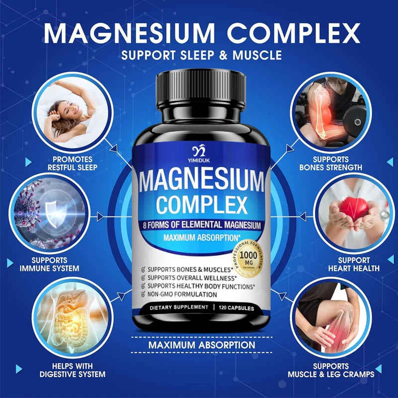 Magnesium Supplements, with Magnesium Glycinate, Malate & Citrate, Support Bone & Muscle Health, Metabolism, Sleep