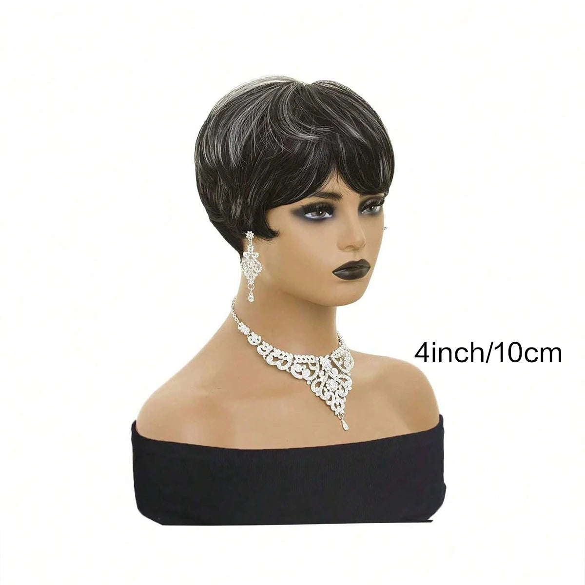 Short Curly Wigs Pixie Cut Wig Short Hair Black Wig With Bangs Natural Wavy Synthetic Wigs (Black Mixed Grey)