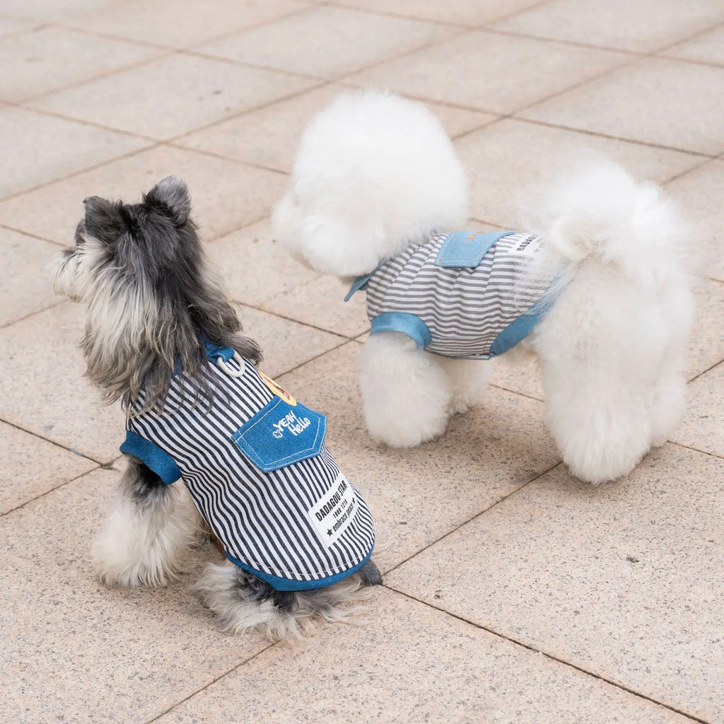 Pet dog cat clothing breathable denim pet clothes for spring summer new striped Jean Teddy Vest Yorkshire Shirt Apparel Supplies
