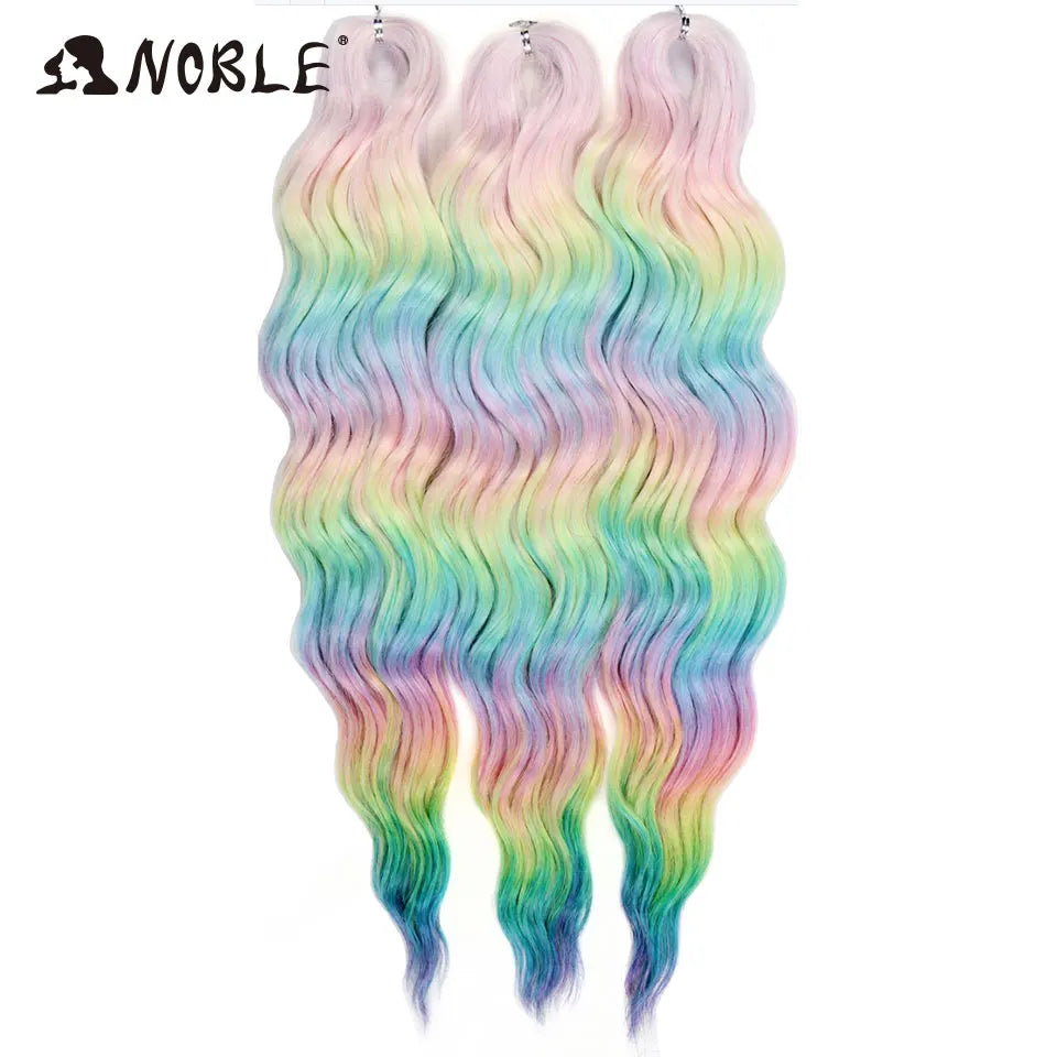 Noble 24 Inch Synthetic Hair Water Wave Braiding Hair Extensions Ombre Rainbow color Deep Wave Curl Twist Crochet Hair Extension
