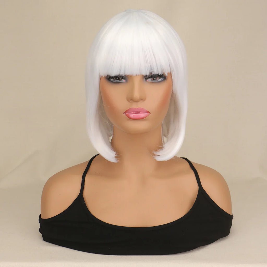 Short Bob Wig With Bangs Synthetic Wigs For Women Black Blonde Pink Lolita Cosplay Party Natural Hair Perruque Bob