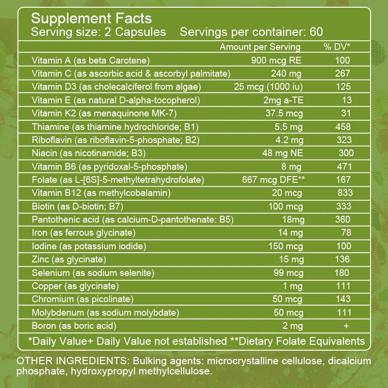 BEWORTHS Multivitamin & Minerals Capsule Support Energy,Focus,Mood ,Hair,Skin and Nails Health Relieve Stress