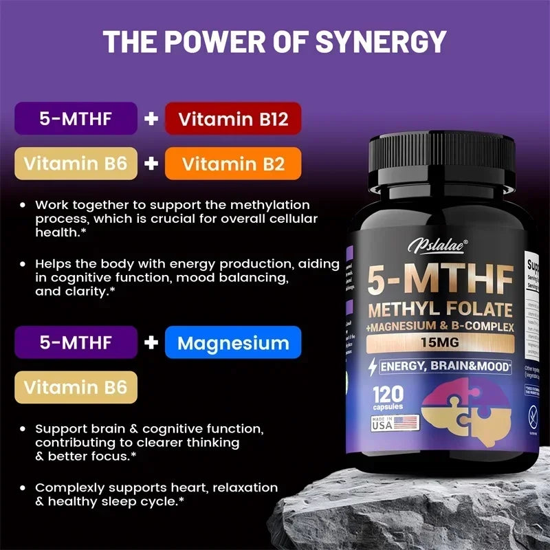 5-MTHF Methylfolate Supplement - for Brain, Heart Health, Enhances Memory, Focus and Clarity, Boosts Cognitive Function