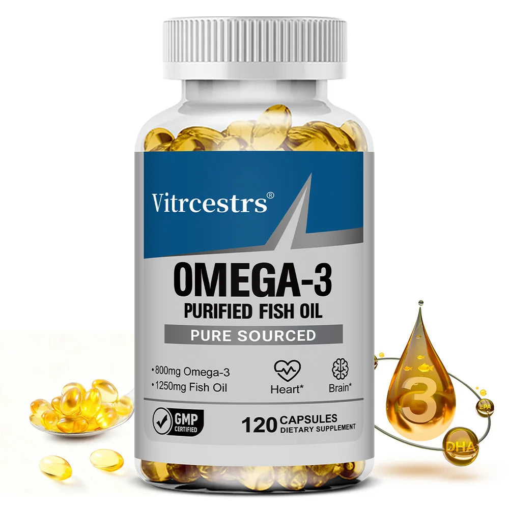 Omega 3 Fish Oil 1250mg Softgels - 400mg EPA 300mg DHA, High Potency Brain Heart Joint Health, Wild Caught, 60/120 Counts