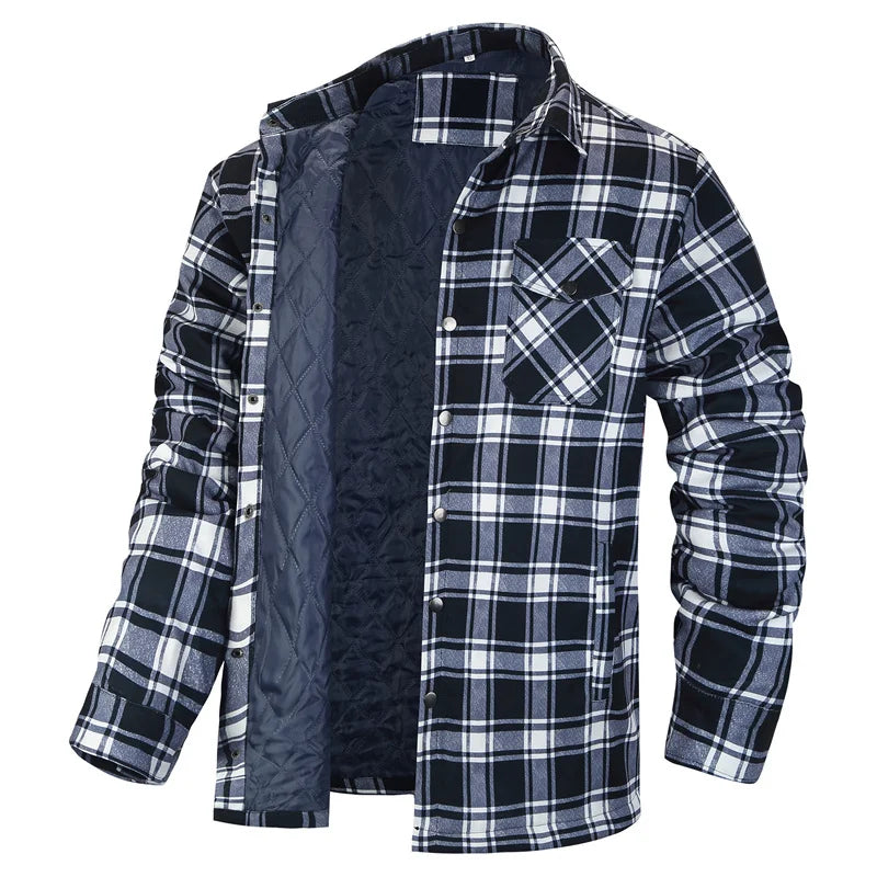 Winter Plaid Shirts For Mens Thick Green Checked Shirt Jacket Casual Long Sleeve Quilted Jackets Big And Tall EUR/US Size S-5XL