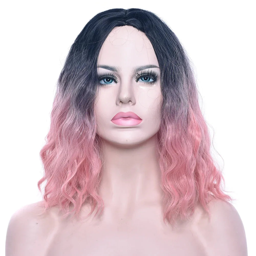 Synthetic Wig Short Kinky Curly Hair Pink Gray Blonde Ombre Hair for Women Party Cosplay Wigs Pelucas