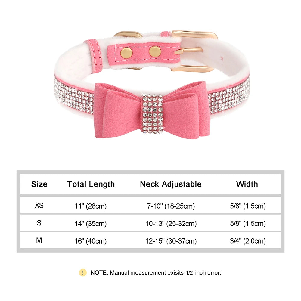 Bling Rhinestone Dog Collar Cute Bowknot Puppy Cat Collars Soft Padded Pet Necklace With Bowtie Warm For Small Dogs Chihuahua
