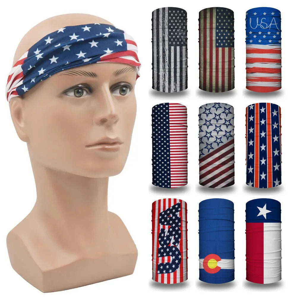 American Flag Tube Bandana Turbans Headwrap for Women Men Wind Dustproof Neck Gaiter Balaclava Seamless Multifunctional Headband