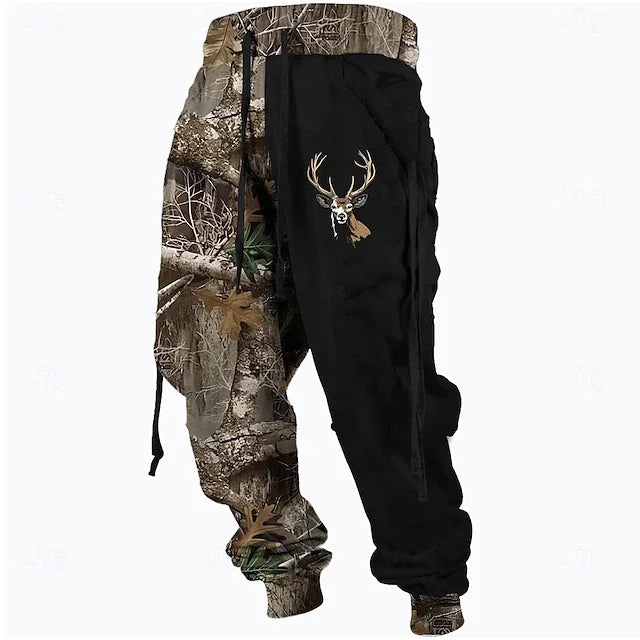 Men's Camouflage Deer Hunting Sports Pants With Drawstring And Elastic Waist For Retro And Casual Outdoor Street Wear