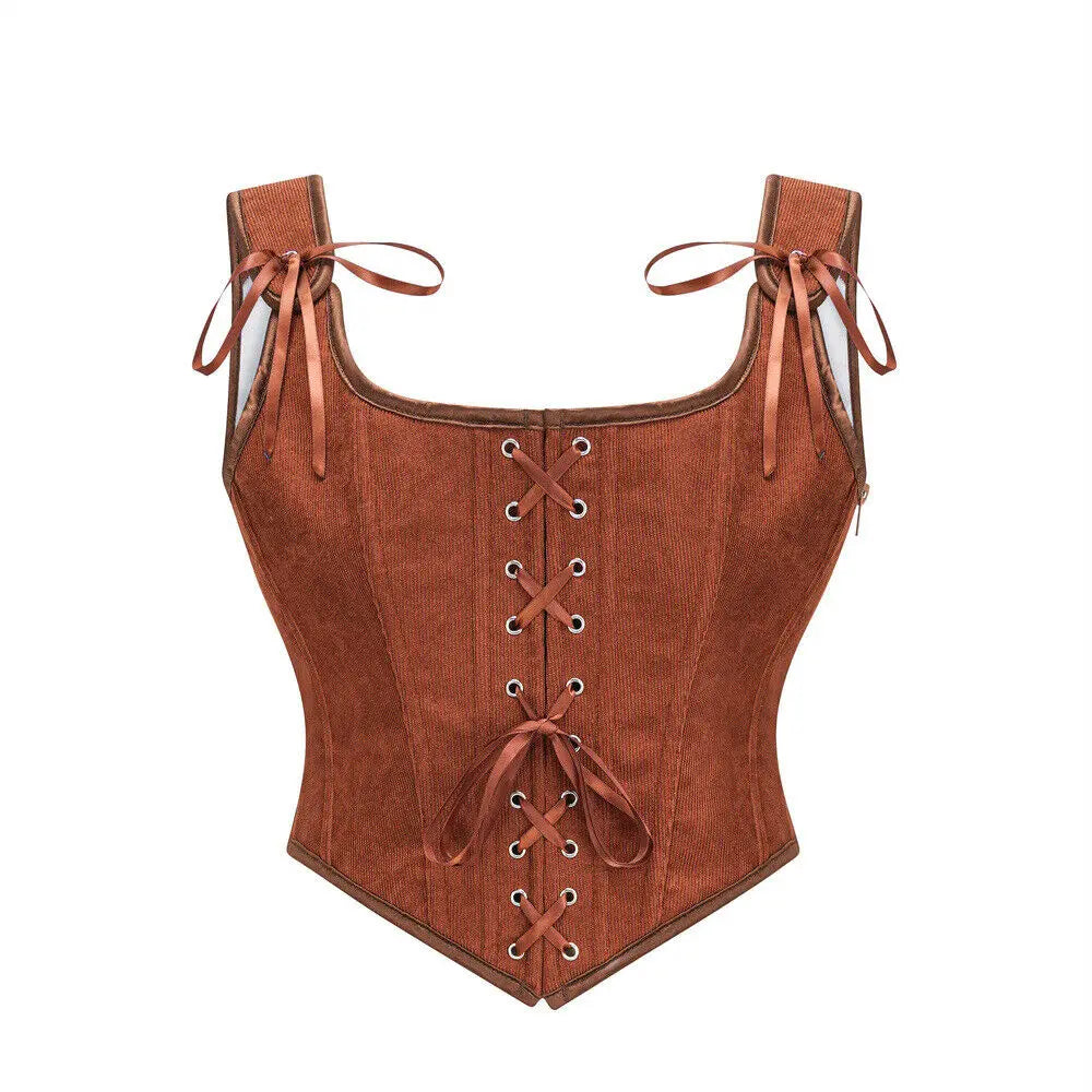 Women Renaissance Corset Front Lace Up U Back Bodice Corsets Victorian Bustier