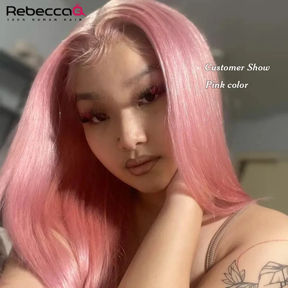 Pink Straight Lace Front Wigs 13x6x1 Lace Part Human Hair Wig For Women Transparent Lace Highlight Colored Brazilian Remy Hair