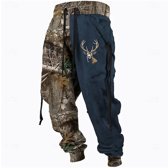 Men's Camouflage Deer Hunting Sports Pants With Drawstring And Elastic Waist For Retro And Casual Outdoor Street Wear