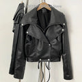 OFTBUY PU Biker Coat Women's Leather Jacket Faux Leather Cropped Moto Jacket Asymmetric Woman Clothing Vintage Punk Outerwear
