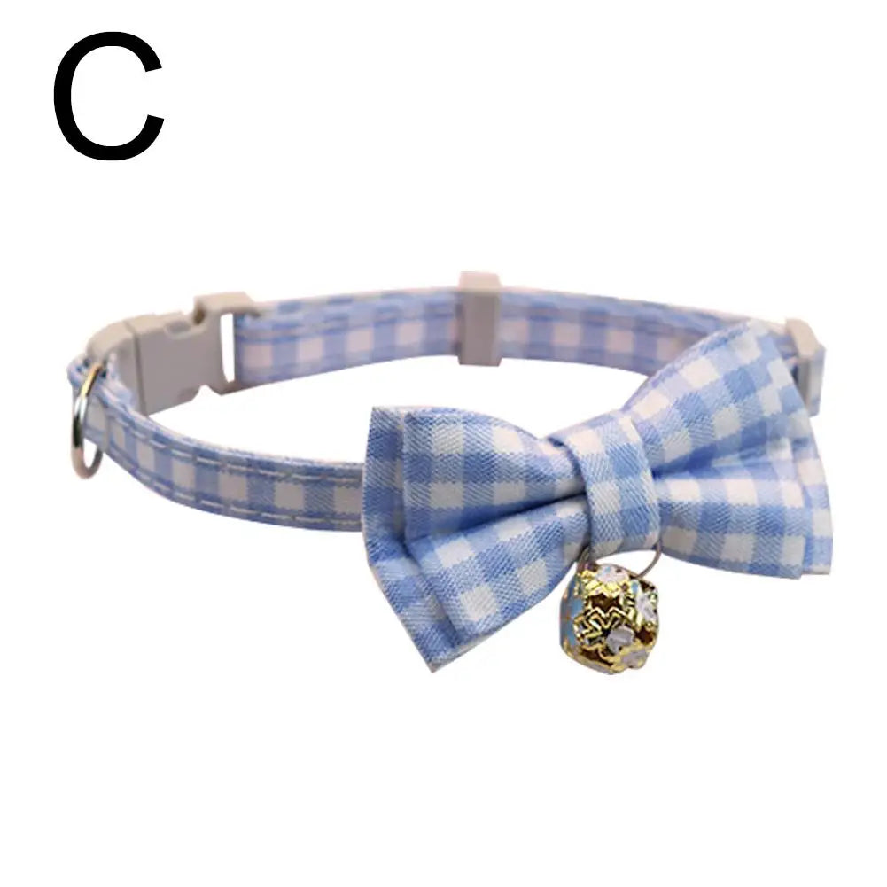Cute Cat Collar with Bow Tie Cute Plaid Pattern Dog Collar with Bow tie and Durable Buckle Collar for Small Medium Pet