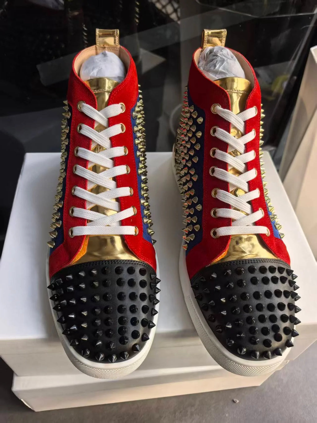 Women's Men's Color Block Spiked Stud High Top Sneakers Punk Design Edgy Classic Lace-Up Street Nightclub Luxurious Single Shoes