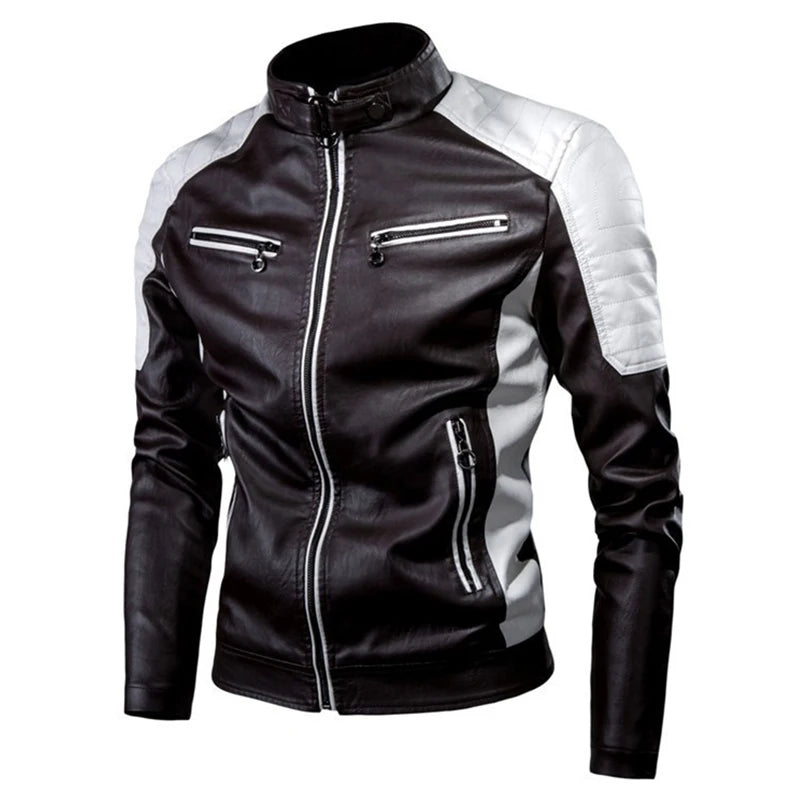 Men's Casual Motorcycle Jacket - Fashionable Black, Small Stand Collar, Long Sleeve Zipper, Multi Pockets, Comfortable Polyester