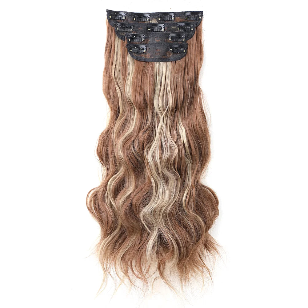 4Pcs/Set 16/20/24 Inch Synthetic Hair Clip In Long Wavy Thick Double Weft  Hair Extensions Hairpieces For Women