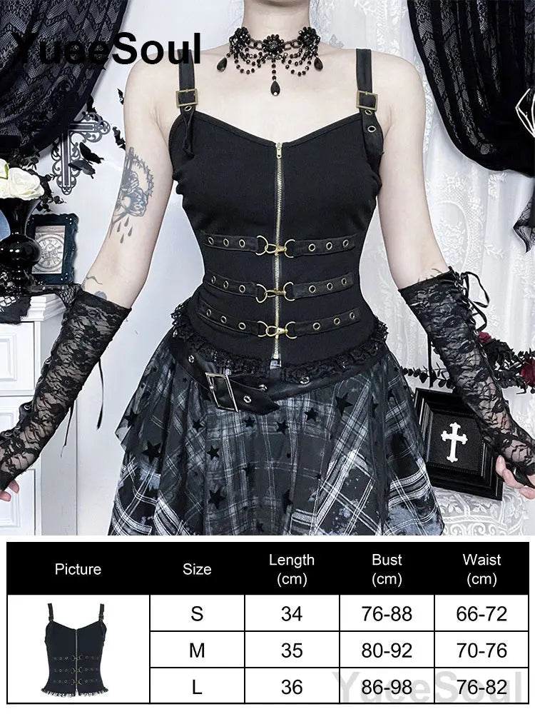 Gothic Crop Tops Black Lace Mesh Tanks Tops 2026 New Y2K Goth Punk Grunge Fairy Core Sexy Y2K Halloween 2000s Women Clothing